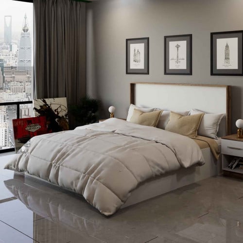 سرير مزدوج ابيض مع خشبي-موديل BD03