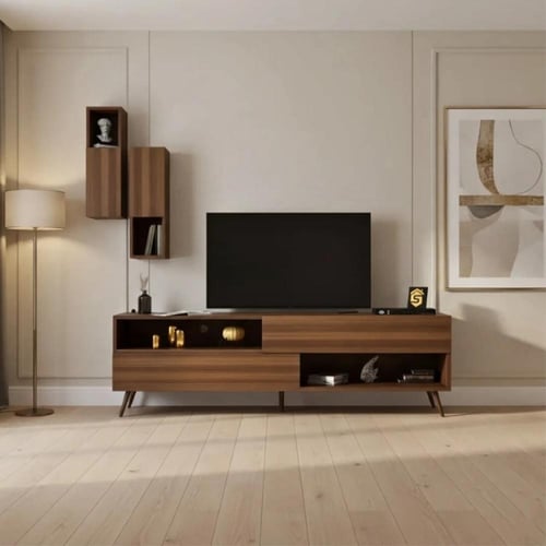 طاولة تلفزيون بني خشبي - موديل Tv02