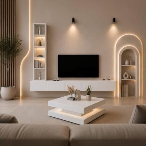 طاوله تلفزيون باللون الابيض موديل gold 2