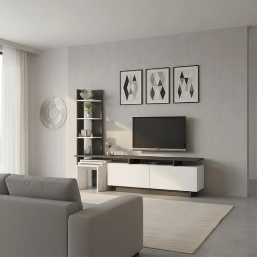 طاولة تلفزيون رمادي غامق مع ابيض -موديل tv06