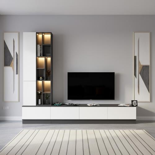 طاولة تلفزيون ابيض مع رمادي غامق - موديل Tv 61