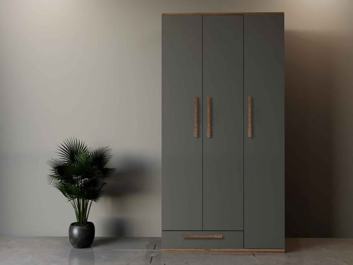 دولاب ملابس رمادي غامق مع خشبي 3 ابواب - موديل DLB...