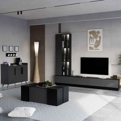 طاولة تلفزيون اسود مع رمادي غامق- موديل Tv61