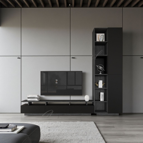 طاولة تلفاز اسود مع رمادي غامق A-موديل Alfa