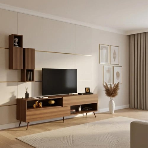 طاولة تلفزيون بني خشبي - موديل Tv02