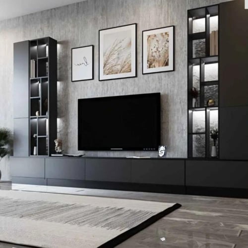 طاولة وسط مع طاولات خدمة اسود مع رمادي غامق-موديل...