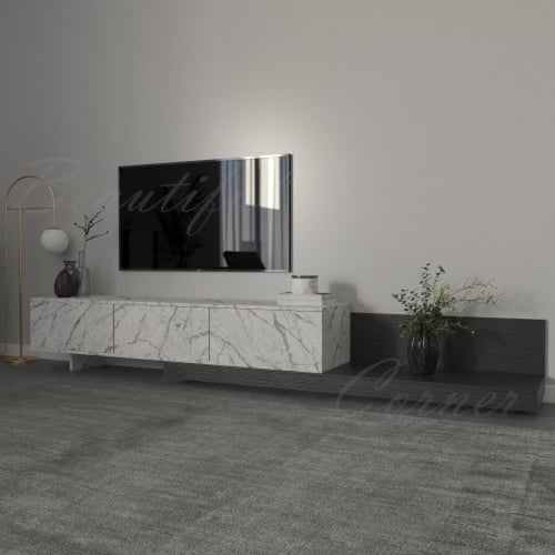 طاولة تلفاز اسود مع رخامي موديل Sozan