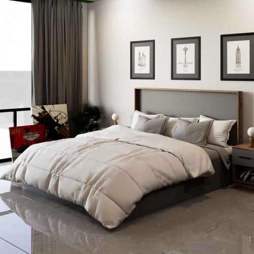 سرير مزدوج رمادي غامق مع خشبي -موديل BD03