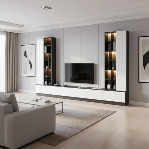 طاولة تلفزيون ابيض مع رمادي غامق - موديل Tv61