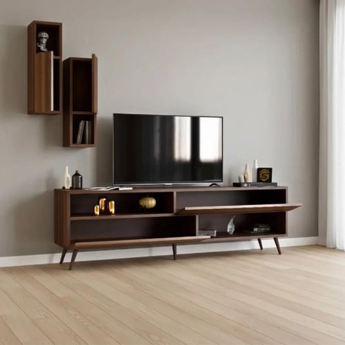 طاولة تلفزيون بني خشبي - موديل Tv02
