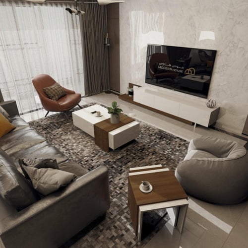 طاولة تلفاز ابيض مع بني 2001_موديل Sozan