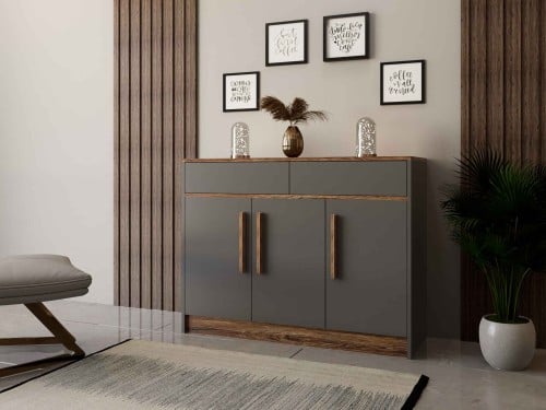 خزانة احذية رمادي غامق مع خشبي -موديل JZ01