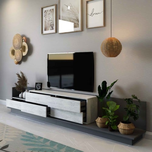 طاولة تلفزيون حجري و رمادي غامق- موديل tv65