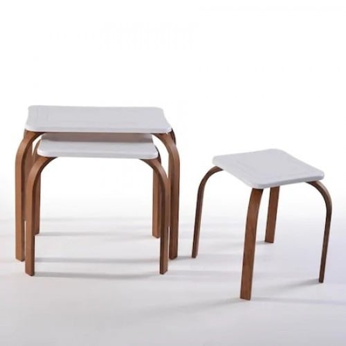 طقم مكون من 3 طاولات خدمة ابيض مع بني موديل F-2031