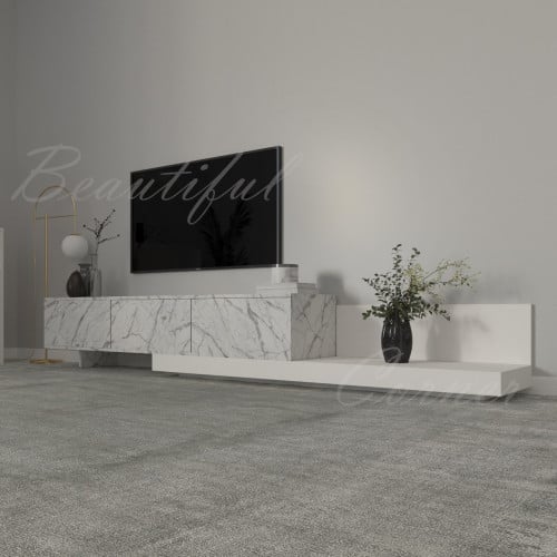 طاولة تلفاز ابيض مع رخامي _موديل Sozan