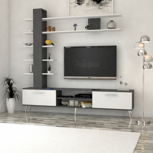 طاولة تلفزيون ابيض مع رمادي غامق - موديل tv07