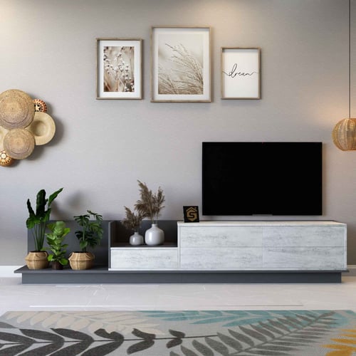 طاولة تلفزيون حجري و رمادي غامق- موديل tv65