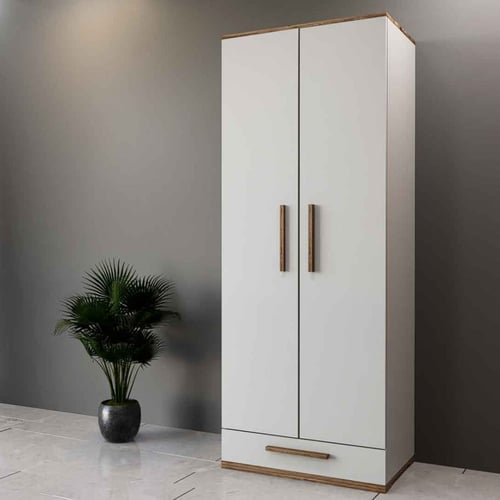 خزانة ملابس درفتين ابيض مع خشبي- موديل DLB03