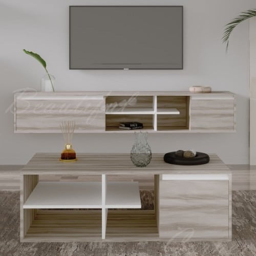 طاولة وسط رمادي مع ابيض-موديل Elm