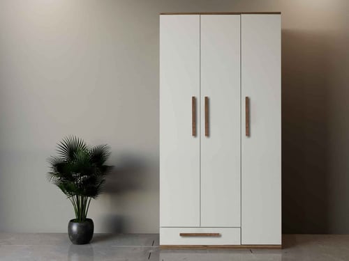 دولاب ملابس ابيض مع خشبي 3 ابواب - موديل DLB03