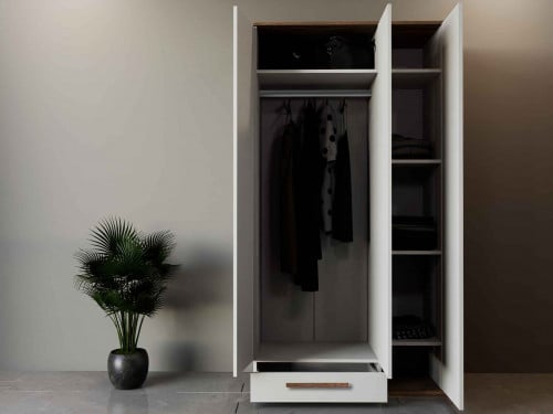 دولاب ملابس ابيض مع خشبي 3 ابواب - موديل DLB03
