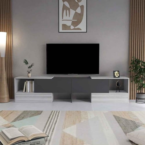 طاولة تلفزيون رمادي غامق وفاتح قابله للتعديل - مود...