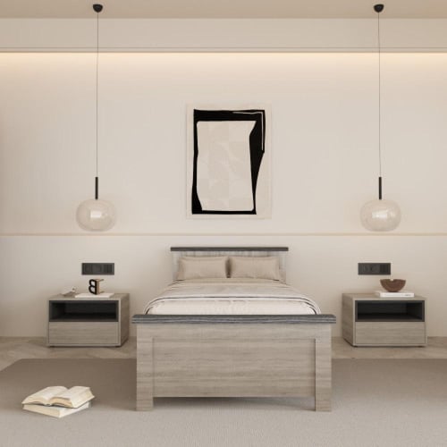 سرير مفرد بتصميم عصري بيج / رمادي