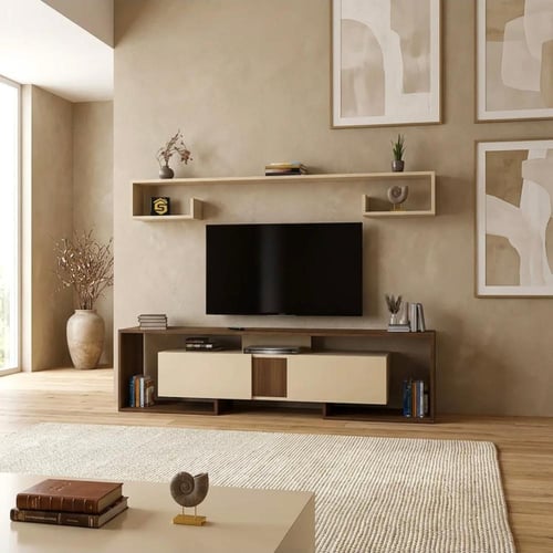طاولة تلفزيون بني مع بيج -موديل Tv34
