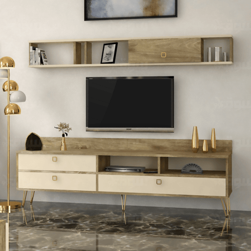 طقم طاولات خشبي وبيج-موديل Sh49