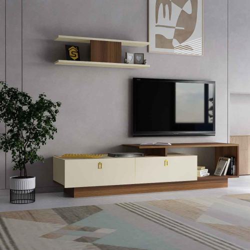 طاولة تلفزيون بني3 مع بيج - موديل Tv01
