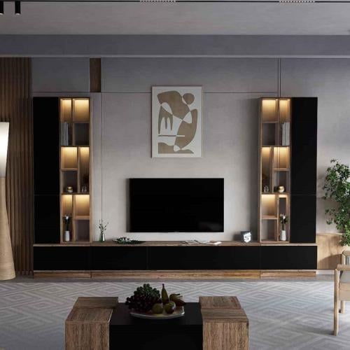 طاولة تلفزيون اسود مع خشبي - موديل Tv61