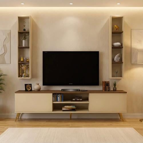 طاولة تلفزيون بني وبيج-موديل Tv36