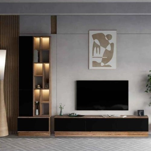 طاولة تلفزيون اسود مع خشبي - موديل Tv61