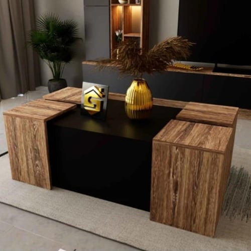 طاولة وسط مع طاولات خدمة اسود مع خشبي-موديل CT61