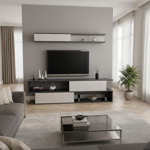 طاولة تلفزيون ابيض مع رمادي غامق-موديل Tv26