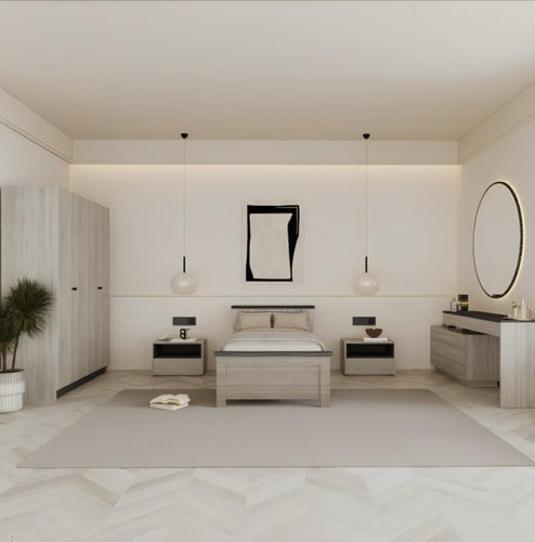 سرير مفرد بتصميم عصري بيج / رمادي