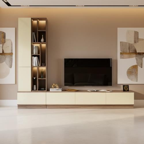 طاولة تلفزيون خشبي EX مع بيج- موديل Tv 61