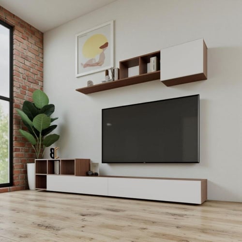 طاولة تلفاز ابيض مع بني2060- موديل MELO