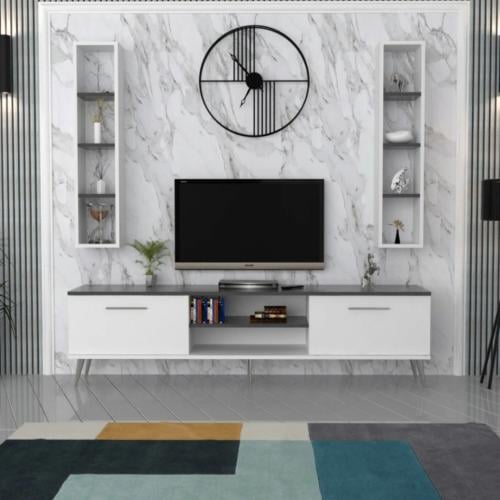 طاولة تلفزيون ابيض مع رمادي غامق-موديل Tv36