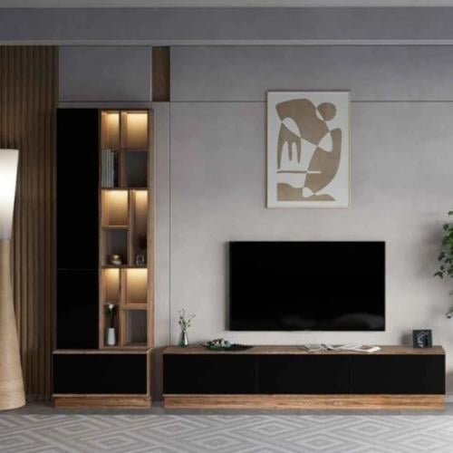 طاولة تلفزيون اسود مع خشبي - موديل Tv 61