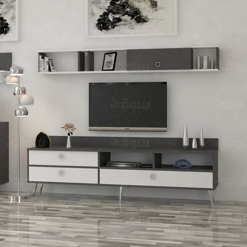 طاولة تلفزيون ابيض مع رمادي غامق-موديل Tv49