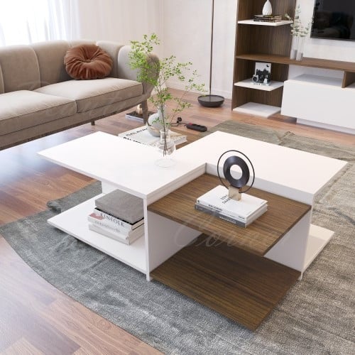 طاولة وسط ابيض مع بني- موديل Panella