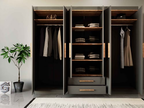 غرفة نوم رمادي غامق مع خشبي - موديل SetBR-03