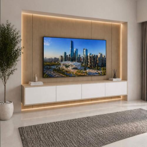 طاولة تلفاز معلقه لون ابيض مع بيج 2036 -موديل Lusy