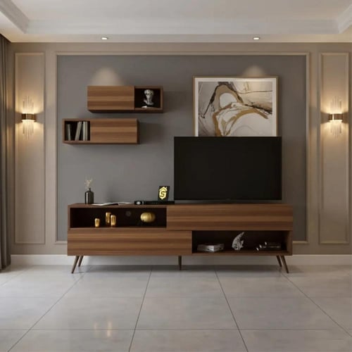 طاولة تلفزيون بني خشبي - موديل Tv02