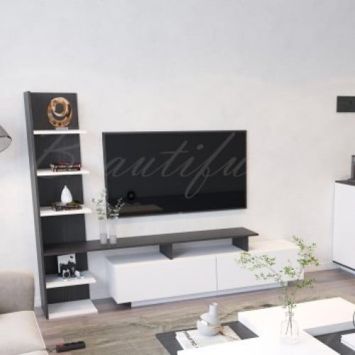 طاولة تلفزيون رمادي غامقA مع ابيض - موديل Panella