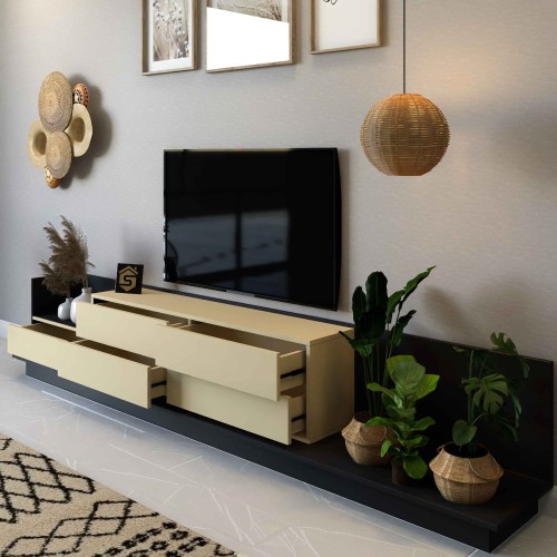 طاولة تلفزيون اسود و بيج - موديل tv65