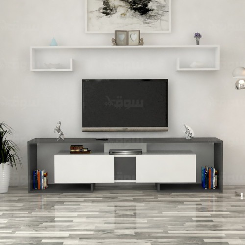 طاولة تلفزيون ابيض مع رمادي غامق-موديل Tv34