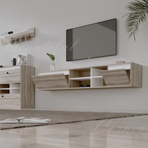 طاولة تلفاز لون رمادي مع ابيض-موديل Elm