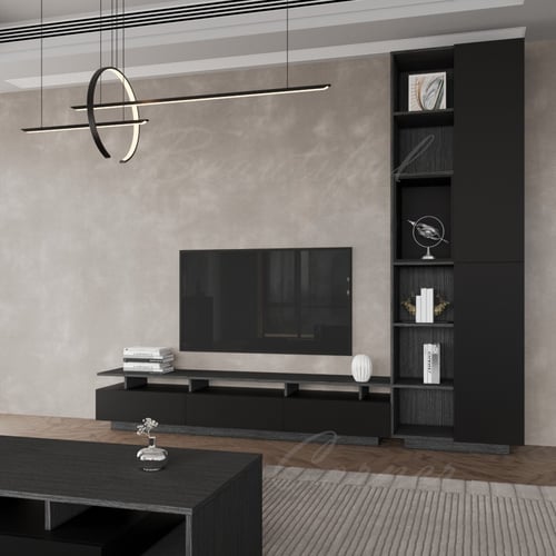 طاولة تلفاز اسود مع رمادي غامق A-موديل Alfa